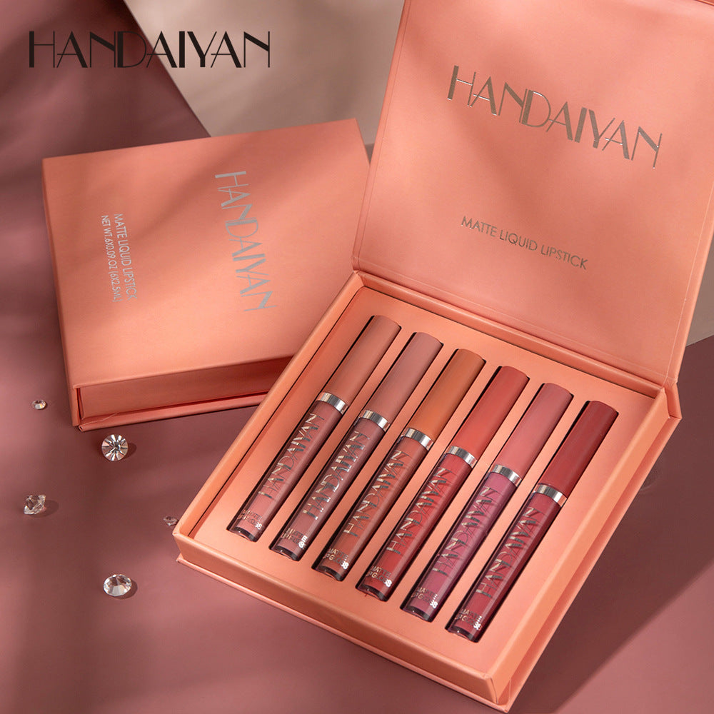 HANDAIYAN 6 lip gloss set, non-stick matte lip gloss set gift box, liquid lipstick