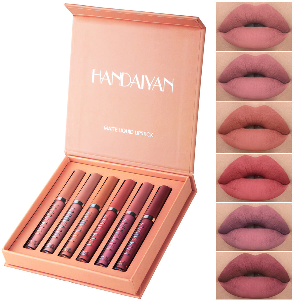 HANDAIYAN 6 lip gloss set, non-stick matte lip gloss set gift box, liquid lipstick