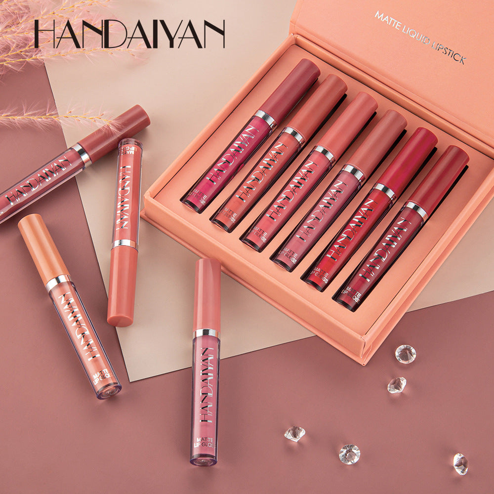 HANDAIYAN 6 lip gloss set, non-stick matte lip gloss set gift box, liquid lipstick