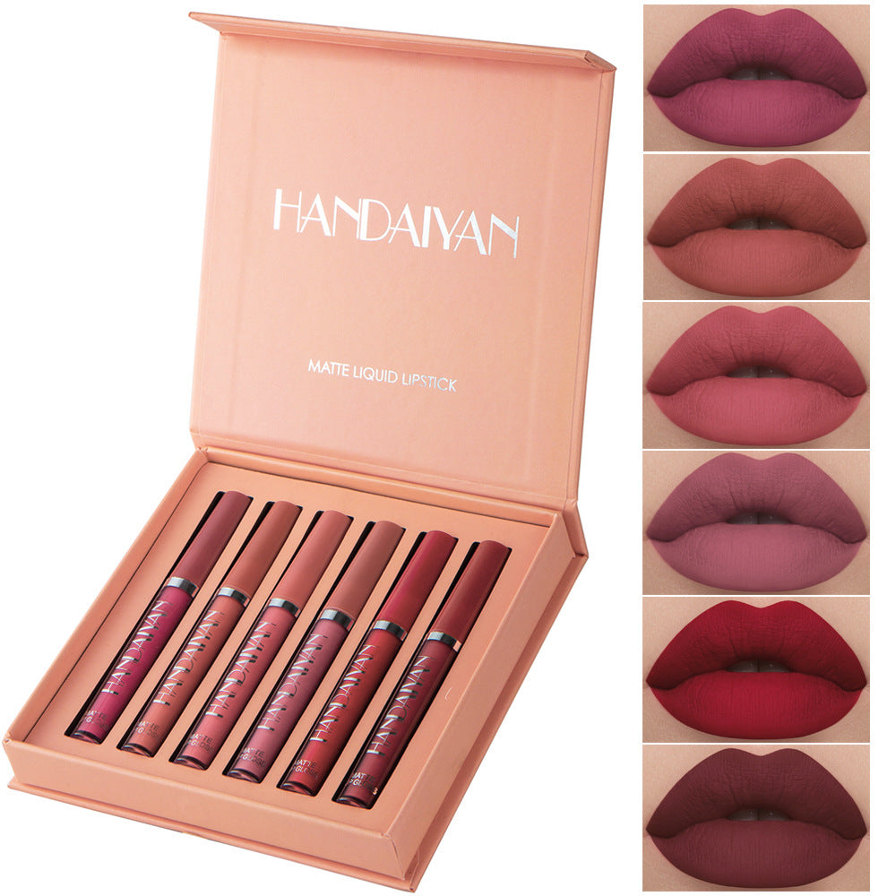 HANDAIYAN 6 lip gloss set, non-stick matte lip gloss set gift box, liquid lipstick