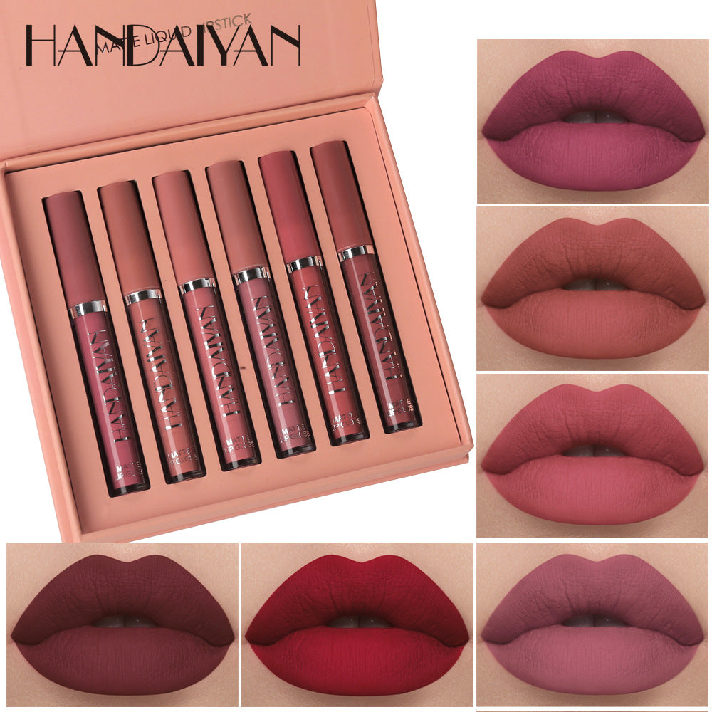 HANDAIYAN 6 lip gloss set, non-stick matte lip gloss set gift box, liquid lipstick