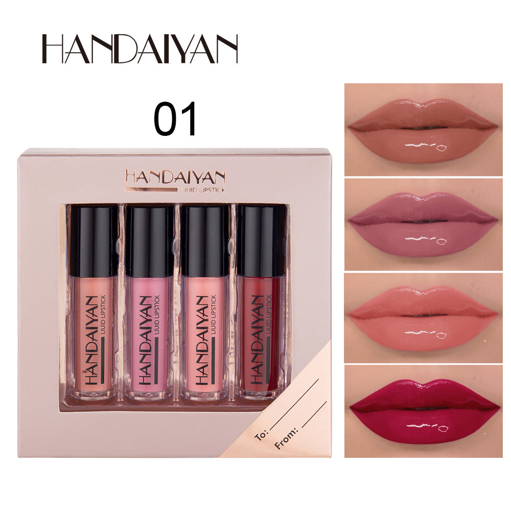 Cross-border explosion HANDAIYAN mirror lip glaze matte matte liquid non-stick cup 4 lip gloss set wholesale