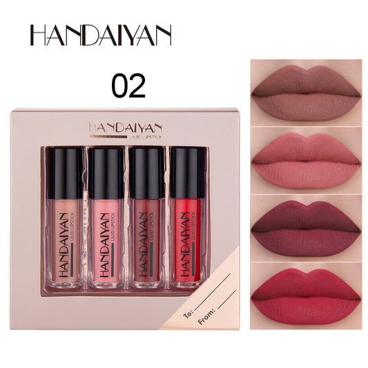 Cross-border explosion HANDAIYAN mirror lip glaze matte matte liquid non-stick cup 4 lip gloss set wholesale