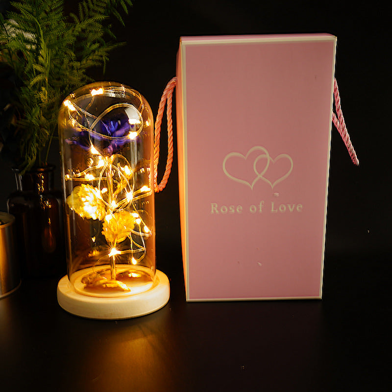 24k gold leaf rose flower little prince rose glass cover with LED light Christmas gift factory direct sales