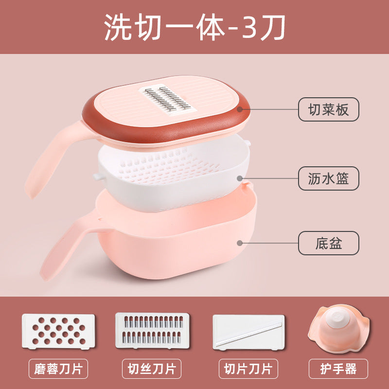 The new multifunctional drain basket vegetable cutter household kitchen washing and cutting one potato radish slicing and grating artifact