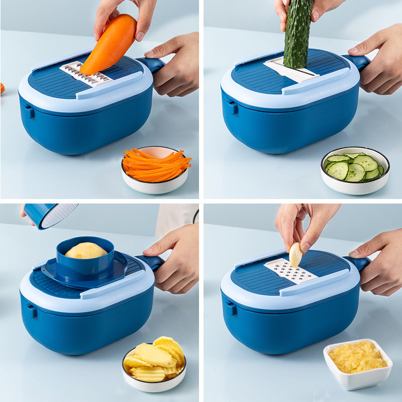 The new multifunctional drain basket vegetable cutter household kitchen washing and cutting one potato radish slicing and grating artifact