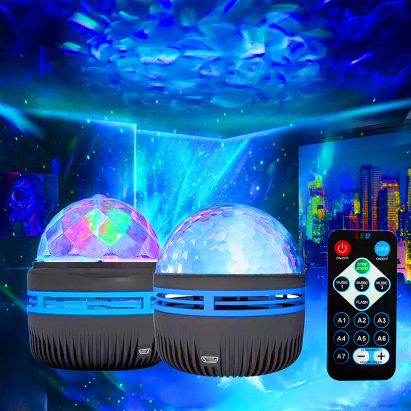 New water pattern starry sky light USB voice controlled magic ball self-propelled stage lighting atmosphere light remote control water ripple projection light