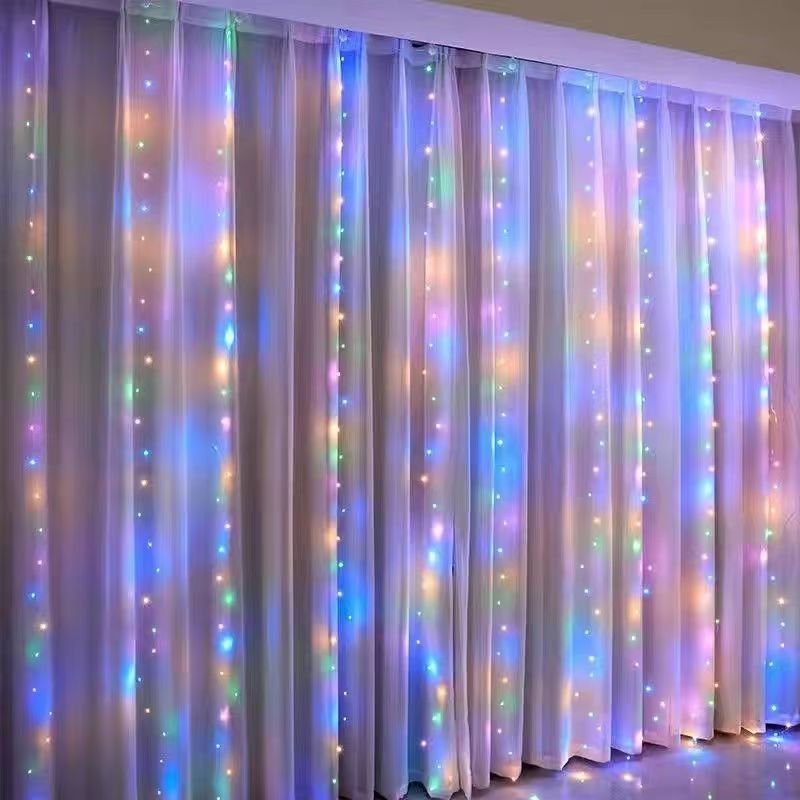 Cross-border Amazon LED Copper Wire Waterfall Curtain Light String Christmas Wedding Bedroom USB Remote Control Decorative Light with Hook