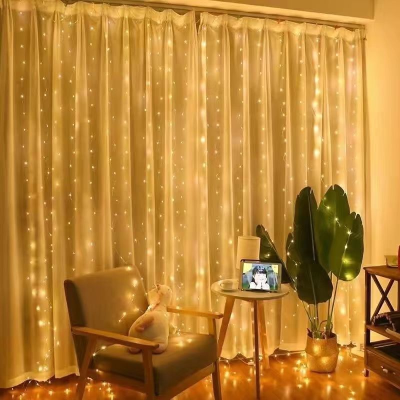 Cross-border Amazon LED Copper Wire Waterfall Curtain Light String Christmas Wedding Bedroom USB Remote Control Decorative Light with Hook