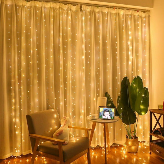 Cross-border Amazon LED Copper Wire Waterfall Curtain Light String Christmas Wedding Bedroom USB Remote Control Decorative Light with Hook