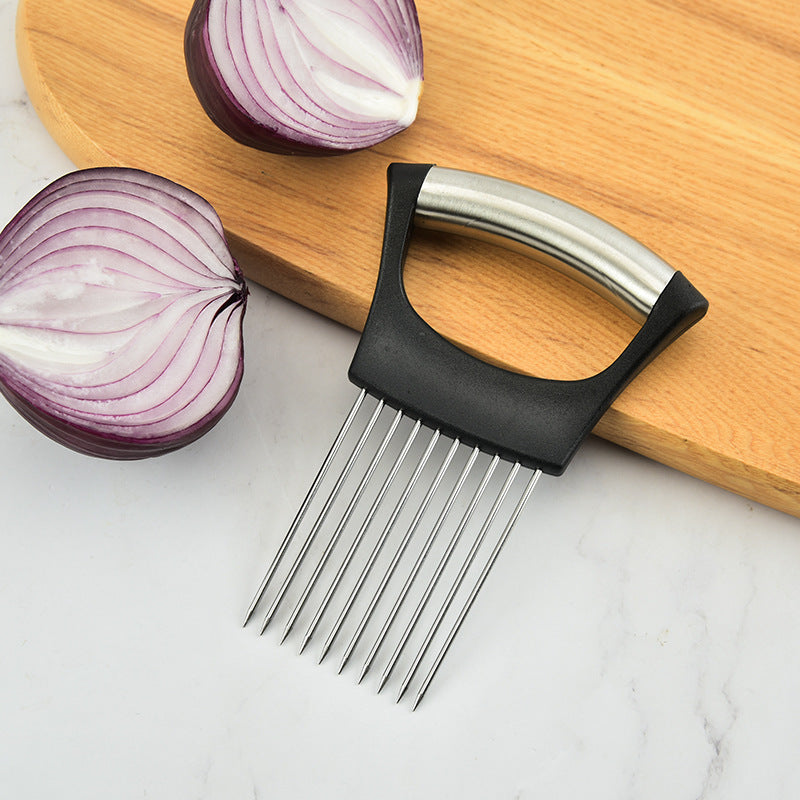 Cross-border stainless steel onion needle slicer meat tenderizer loose meat color boxed onion cutting vegetable and fruit holder kitchen