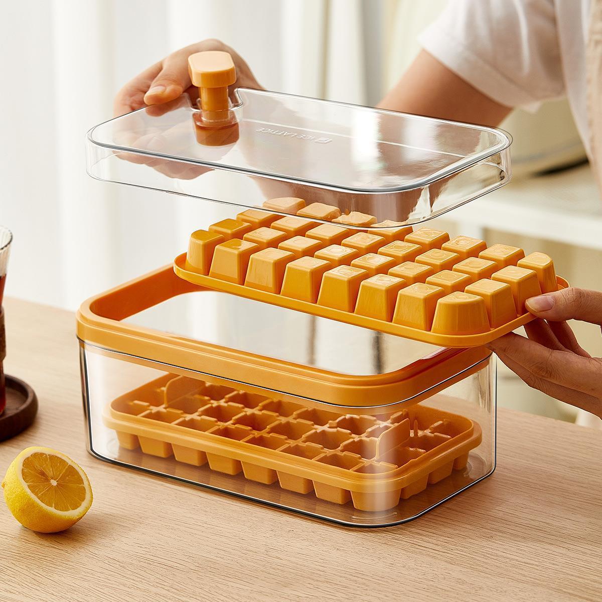 One-key defreezing ice cube press ice tray mold refrigerator square PP ice tray ice storage box kitchen tool ice box