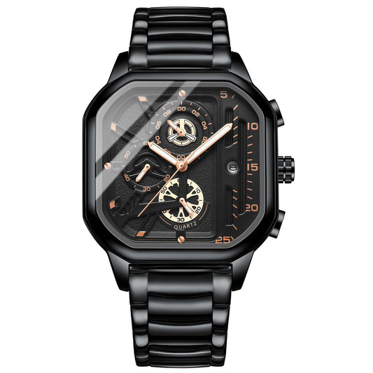 New Black Warrior Square Men's Watch Authentic Student Light Luxury Non-Mechanical Quartz Watch Cross-Border Live Broadcast