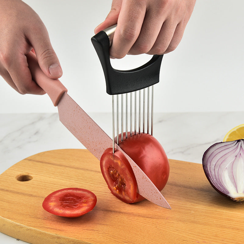 Cross-border stainless steel onion needle slicer meat tenderizer loose meat color boxed onion cutting vegetable and fruit holder kitchen