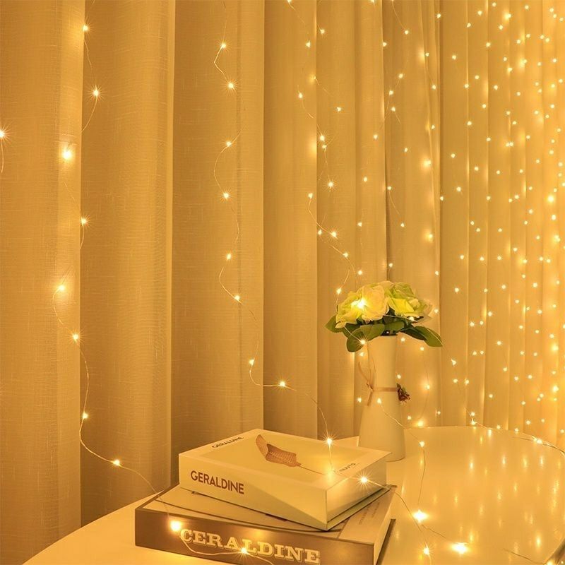 Cross-border Amazon LED Copper Wire Waterfall Curtain Light String Christmas Wedding Bedroom USB Remote Control Decorative Light with Hook