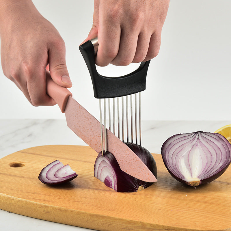 Cross-border stainless steel onion needle slicer meat tenderizer loose meat color boxed onion cutting vegetable and fruit holder kitchen