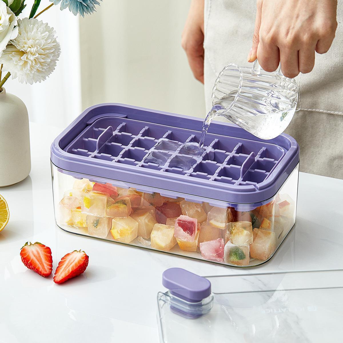 One-key defreezing ice cube press ice tray mold refrigerator square PP ice tray ice storage box kitchen tool ice box